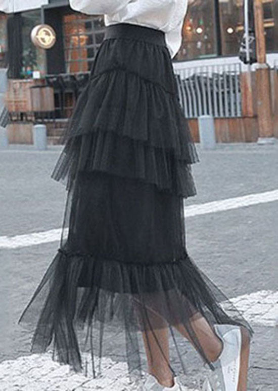 Unique Black Ruffled Layered Patchwork Tulle Skirts Summer