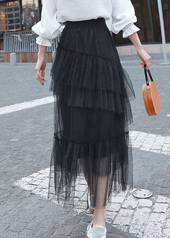 Unique Black Ruffled Layered Patchwork Tulle Skirts Summer