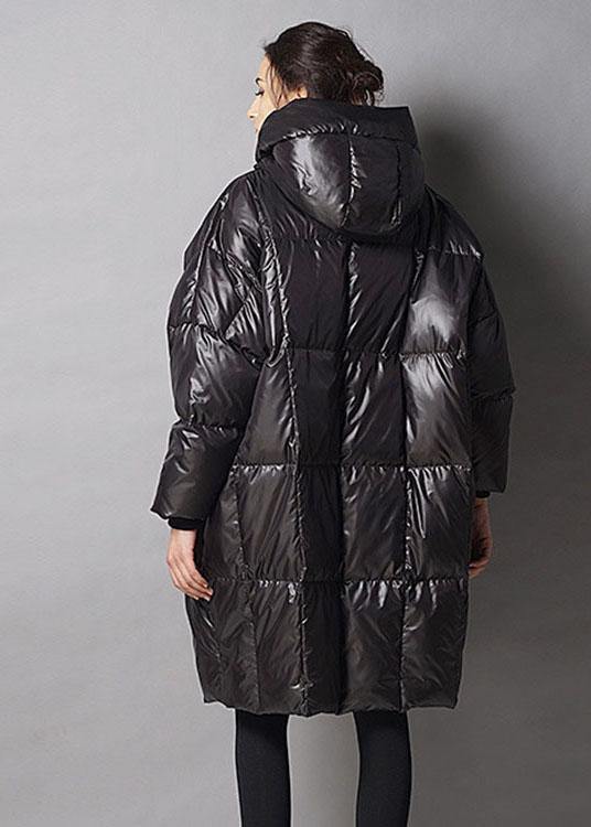 Unique Black hooded zippered Casual Winter Duck Down Thick down coat - Omychic