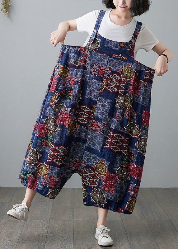 Unique Blue Print Wide Leg carpenter pants Summer Cotton Linen Pants Trousers - Omychic