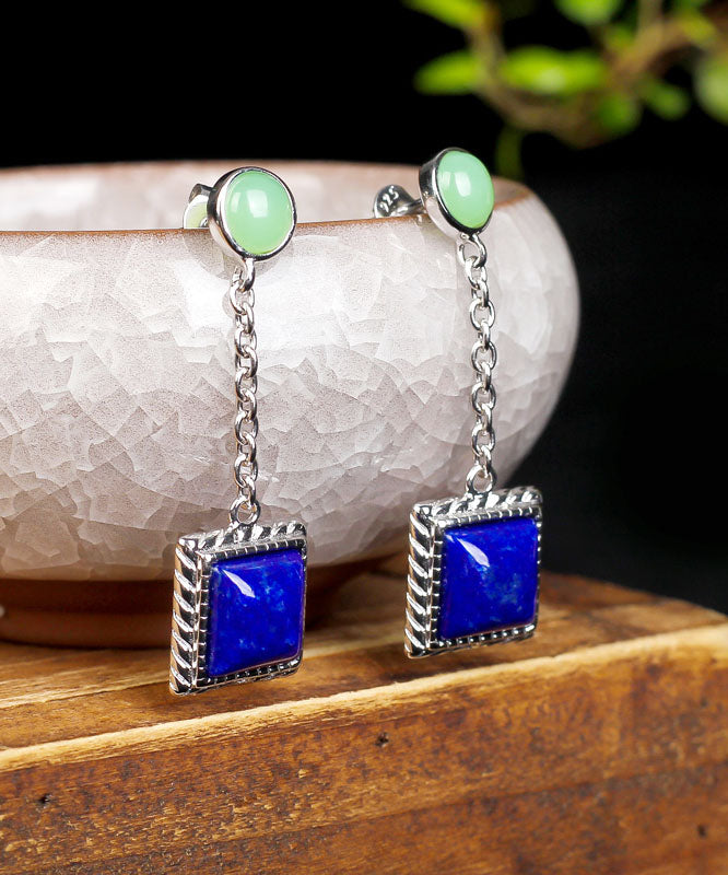 Unique Blue Sterling Silver Gem Stone Drop Earrings