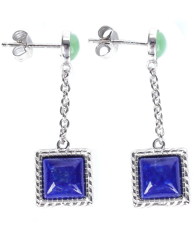 Unique Blue Sterling Silver Gem Stone Drop Earrings