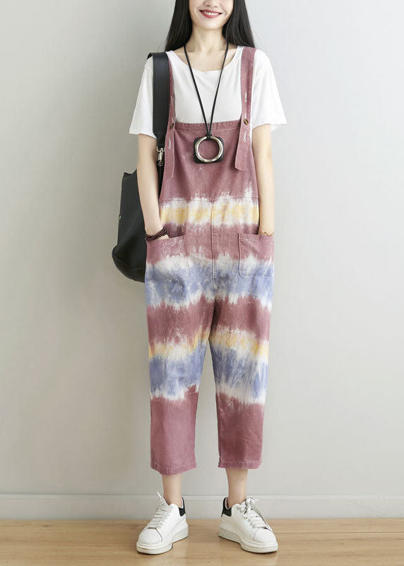 Unique Brick Red Oversized Tie Dye Cotton Jumpsuits Spring