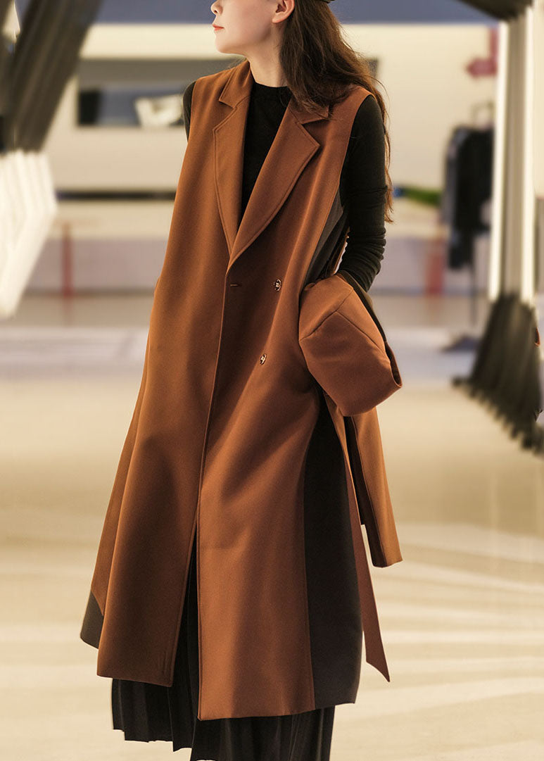 Unique Caramel Zip Up Patchwork Spandex Trench Coats 2 Piece Outfit Fall