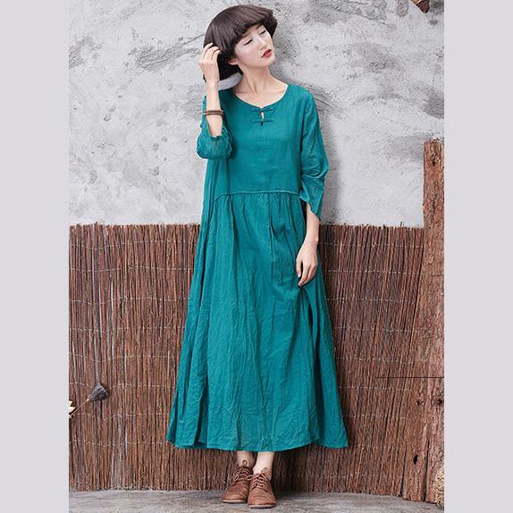 Unique Chinese Button cotton clothes For Women Runway green long Dresses bracelet sleeved - Omychic