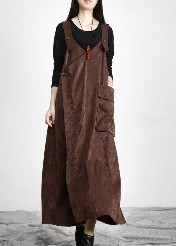 Unique Chocolate Button Asymmetrical Design Carpenter Holiday Dress Fall - Omychic