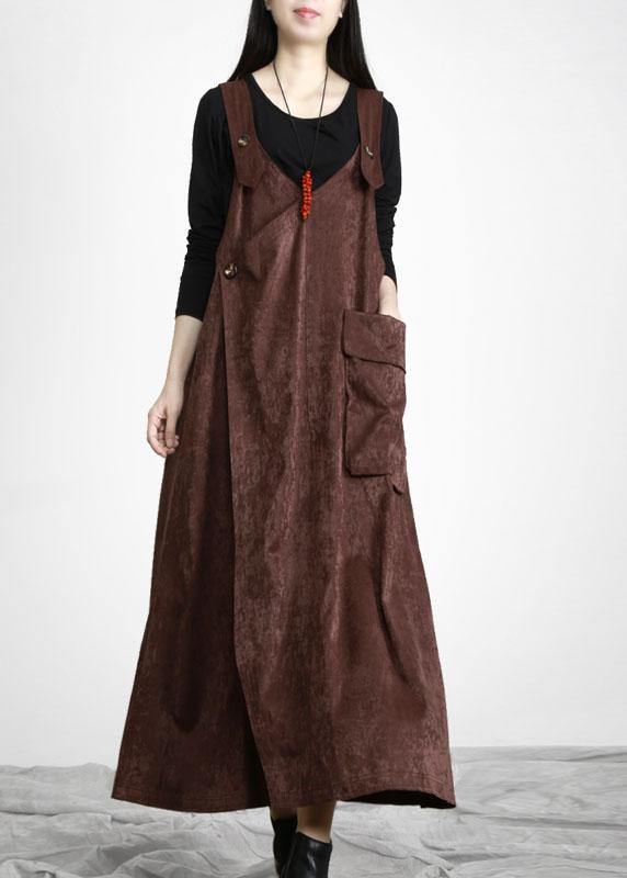 Unique Chocolate Button Asymmetrical Design Carpenter Holiday Dress Fall - Omychic