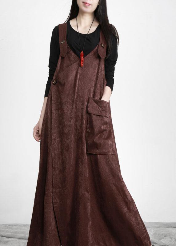 Unique Chocolate Button Asymmetrical Design Carpenter Holiday Dress Fall - Omychic