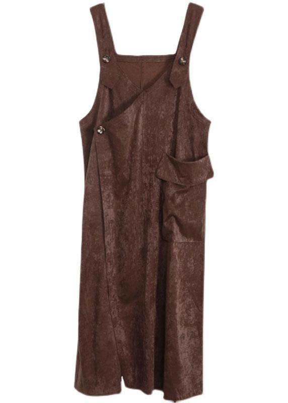 Unique Chocolate Button Asymmetrical Design Carpenter Holiday Dress Fall - Omychic