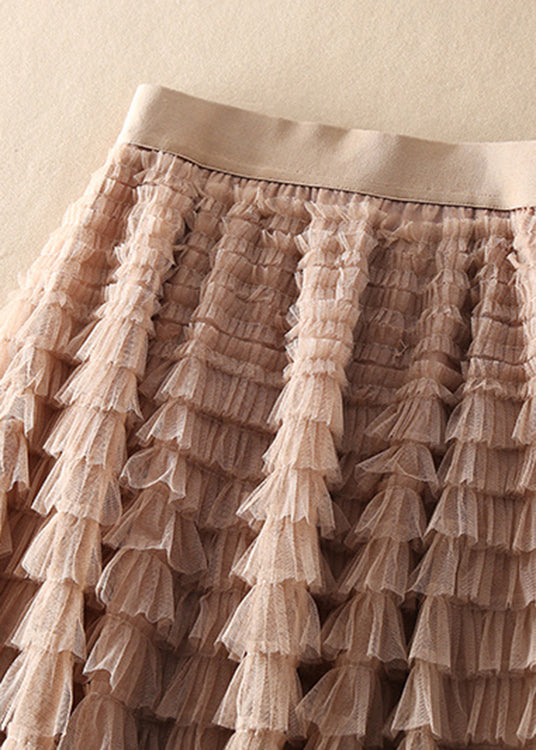 Unique Coffee Apricot Patchwork wrinkled Tulle Skirts Spring