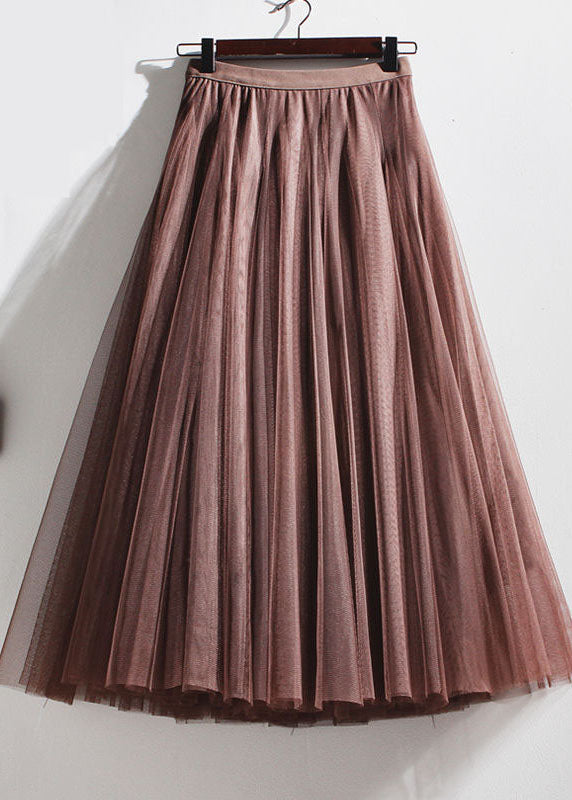 Unique Chocolate Elastic Waist Tulle Pleated Skirt Spring