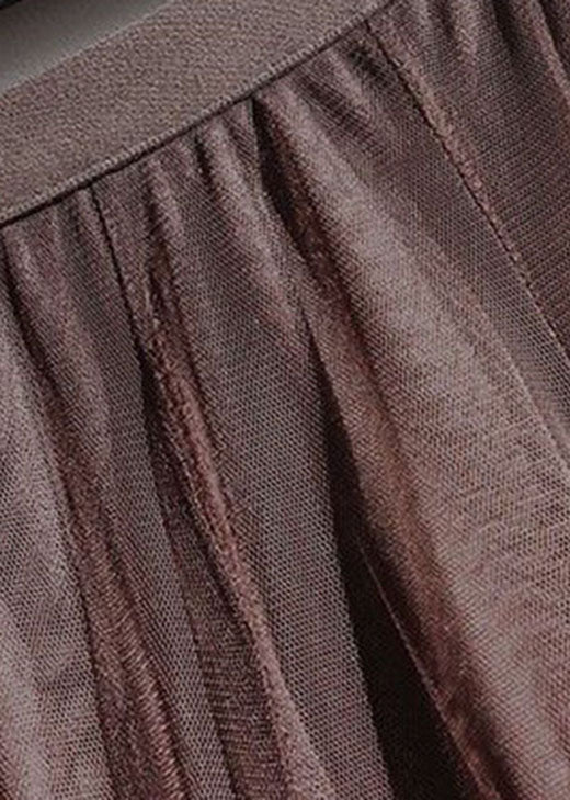 Unique Chocolate Elastic Waist Tulle Pleated Skirt Spring