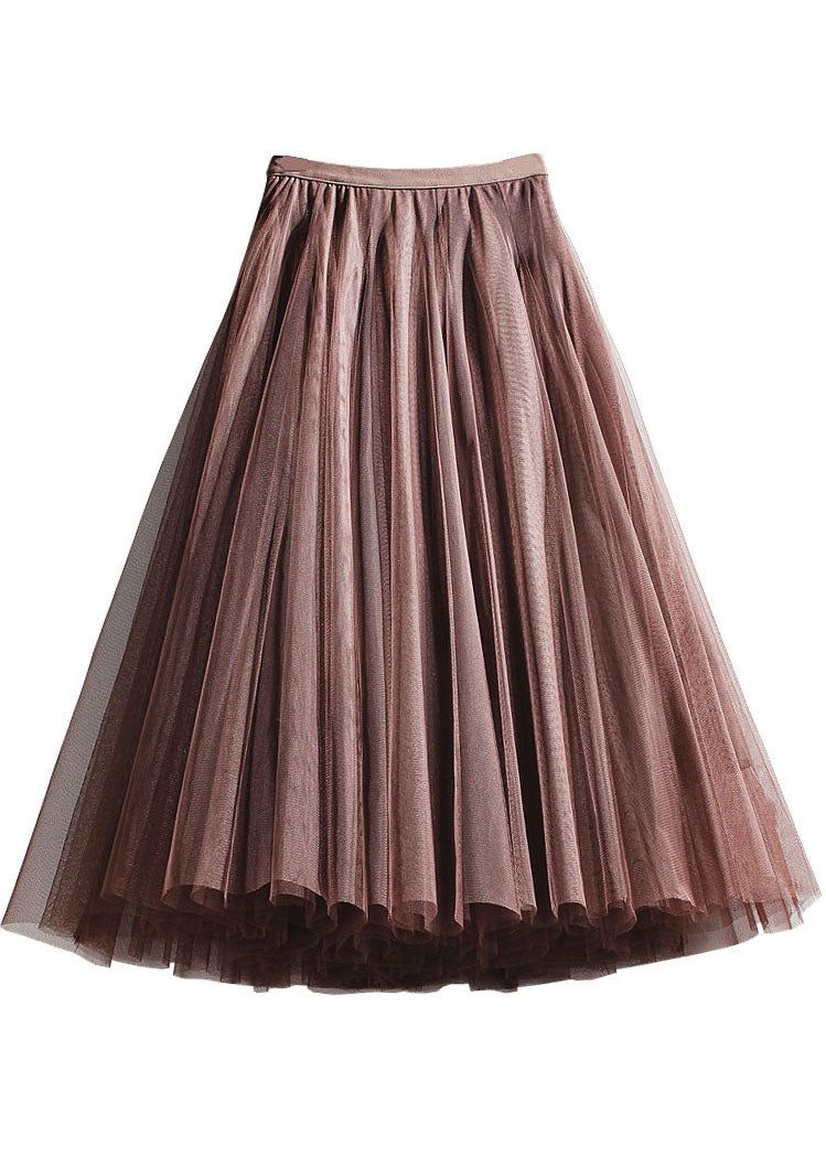 Unique Chocolate Elastic Waist Tulle Pleated Skirt Spring