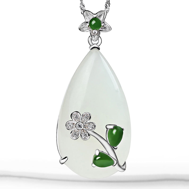 Unique Cyan Sterling Silver Jade Water Drop Pendant Necklace
