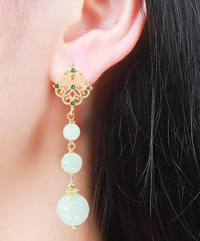 Unique Cyan Sterling Silver Overgild Jade Crystal Drop Earrings