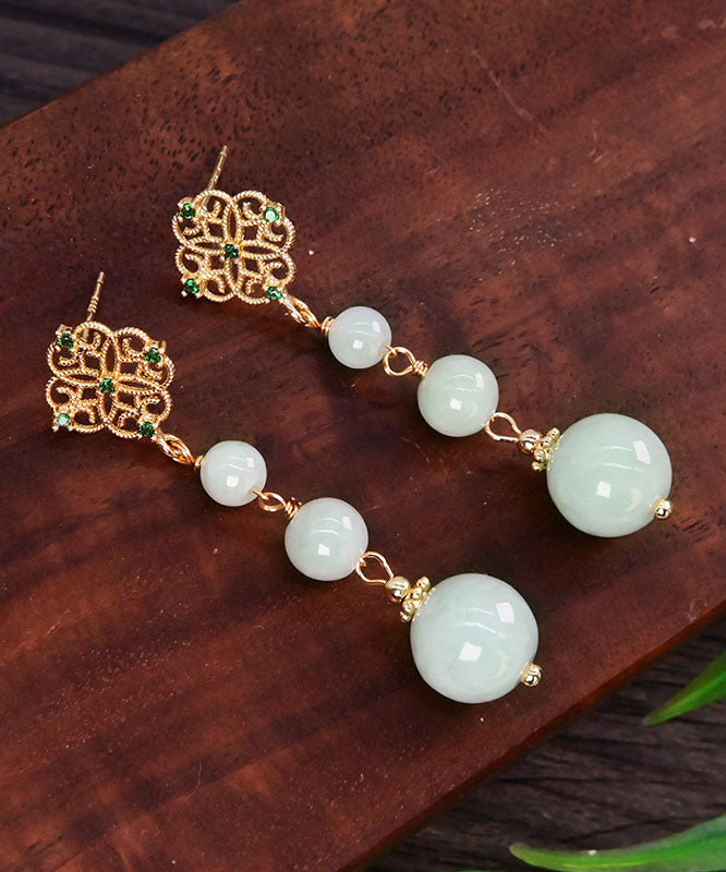 Unique Cyan Sterling Silver Overgild Jade Crystal Drop Earrings