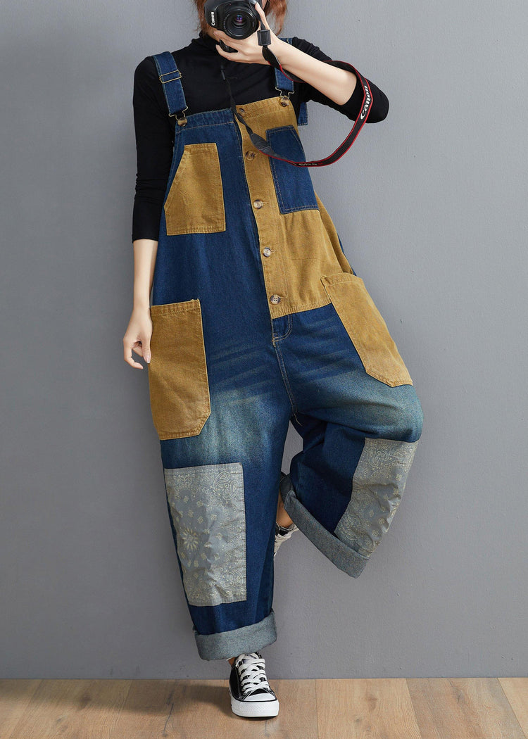 Unique Denim Blue Patchwork Trousers Women's Spring Jumpsuit Pants Inspiration Pants - Omychic