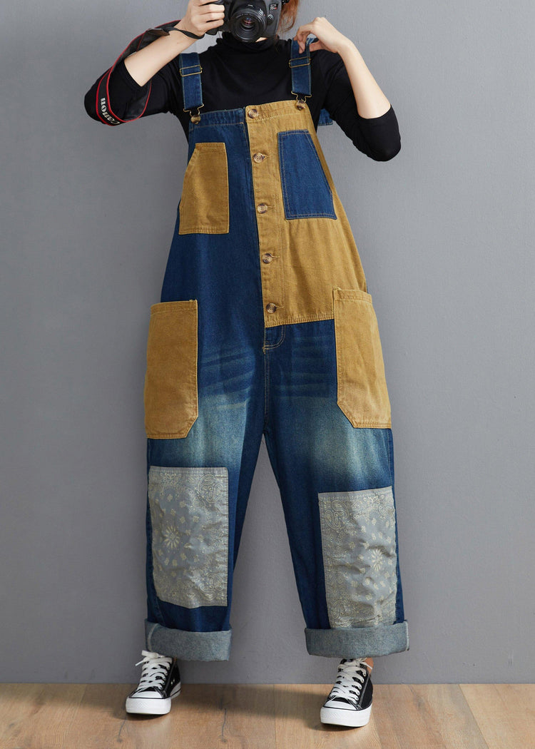 Unique Denim Blue Patchwork Trousers Women's Spring Jumpsuit Pants Inspiration Pants - Omychic