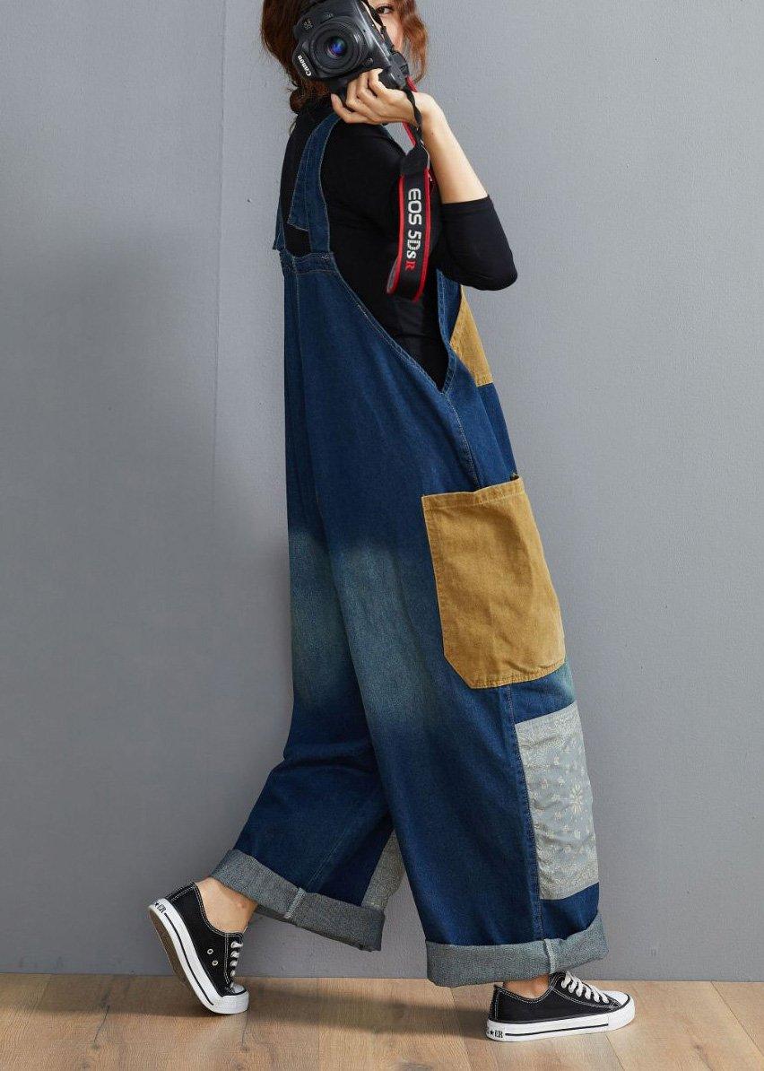 Unique Denim Blue Patchwork Trousers Women's Spring Jumpsuit Pants Inspiration Pants - Omychic