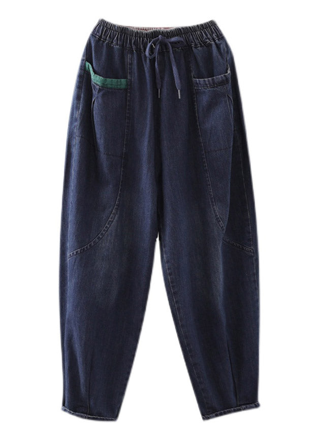 Unique Denim Blue Pockets Cotton Pants Summer