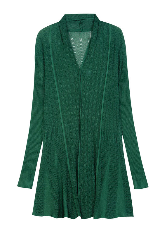 Unique Green Hollow Out Wrinkled Patchwork Knit Cardigan Fall