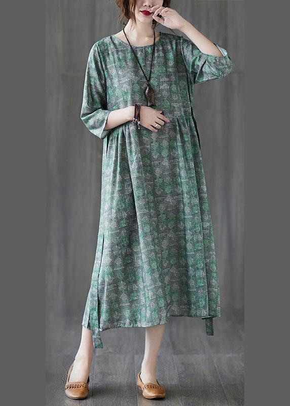 Unique Green O-Neck Patchwork Print Fall Maxi Dresses Half Sleeve - Omychic