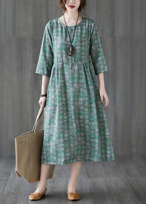 Unique Green O-Neck Patchwork Print Fall Maxi Dresses Half Sleeve - Omychic