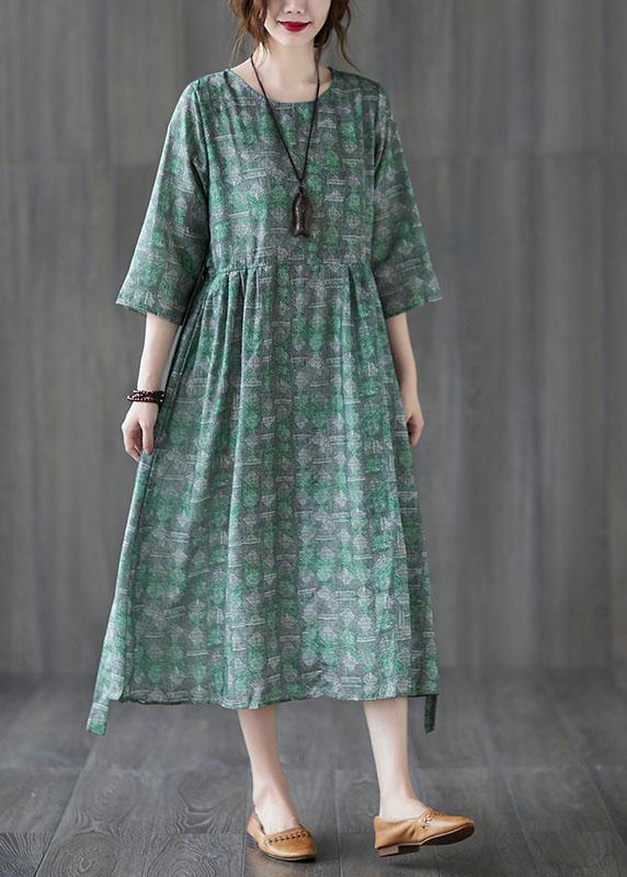 Unique Green O-Neck Patchwork Print Fall Maxi Dresses Half Sleeve - Omychic