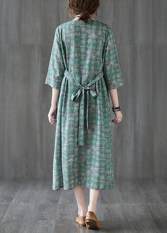 Unique Green O-Neck Patchwork Print Fall Maxi Dresses Half Sleeve - Omychic