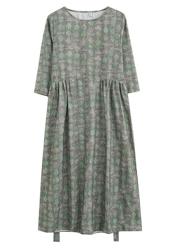 Unique Green O-Neck Patchwork Print Fall Maxi Dresses Half Sleeve - Omychic