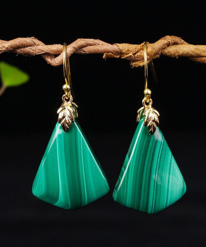 Unique Green Sterling Silver Overgild Malachite Drop Earrings