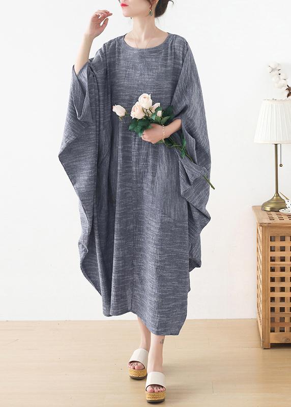 Unique Grey O-Neck Asymmetrical Design Party Summer Cotton Dress - Omychic