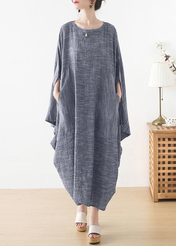 Unique Grey O-Neck Asymmetrical Design Party Summer Cotton Dress - Omychic