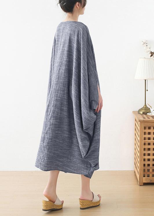 Unique Grey O-Neck Asymmetrical Design Party Summer Cotton Dress - Omychic