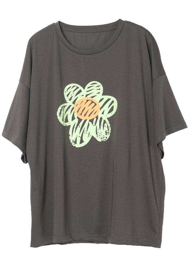 Unique Grey O-Neck Print Summer Cotton Tees - Omychic