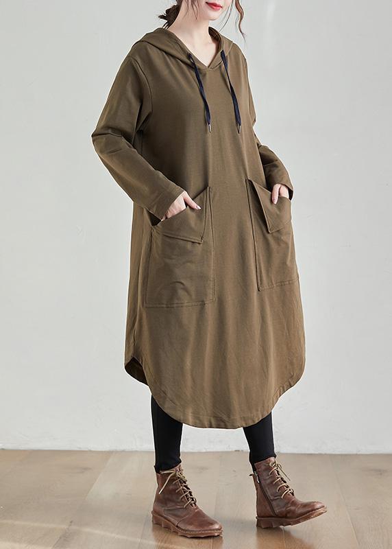 Unique Hooded Asymmetric Spring Clothes Photography Khaki Maxi Dresses ( Limited Stock) - Omychic