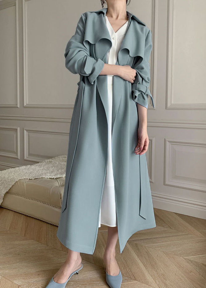 Unique Light Blue Peter Pan Collar Pockets Sashes Cotton Trench Outwear Fall