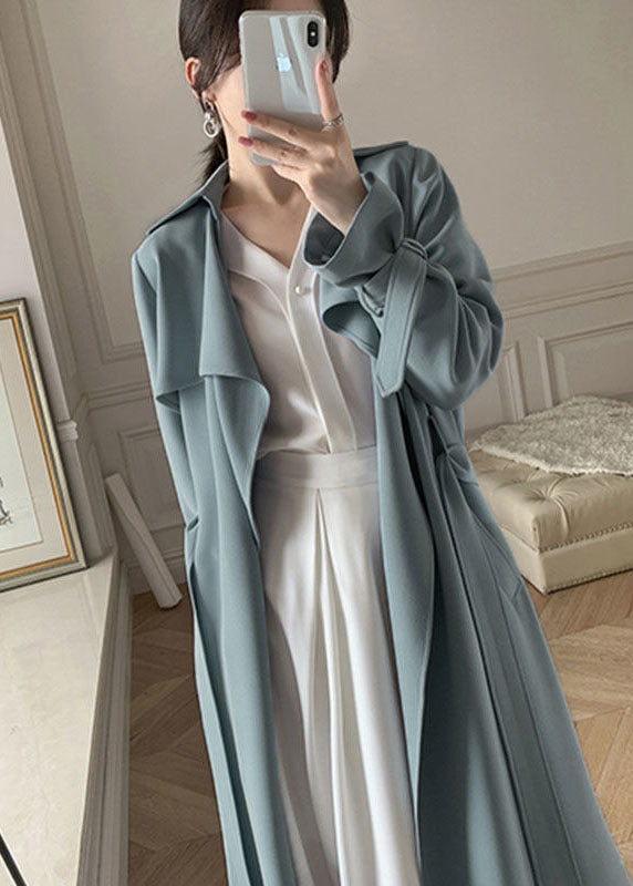 Unique Light Blue Peter Pan Collar Pockets Sashes Cotton Trench Outwear Fall