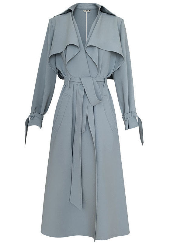 Unique Light Blue Peter Pan Collar Pockets Sashes Cotton Trench Outwear Fall