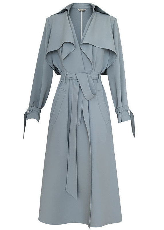 Unique Light Blue Peter Pan Collar Pockets Sashes Cotton Trench Outwear Fall