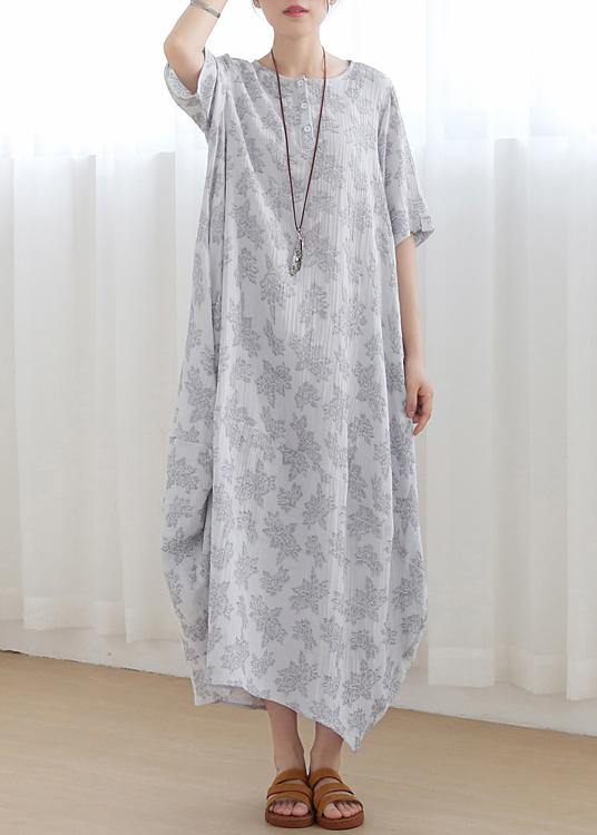 Unique Light Grey Linen Asymmetric Design Dress In Summer - Omychic