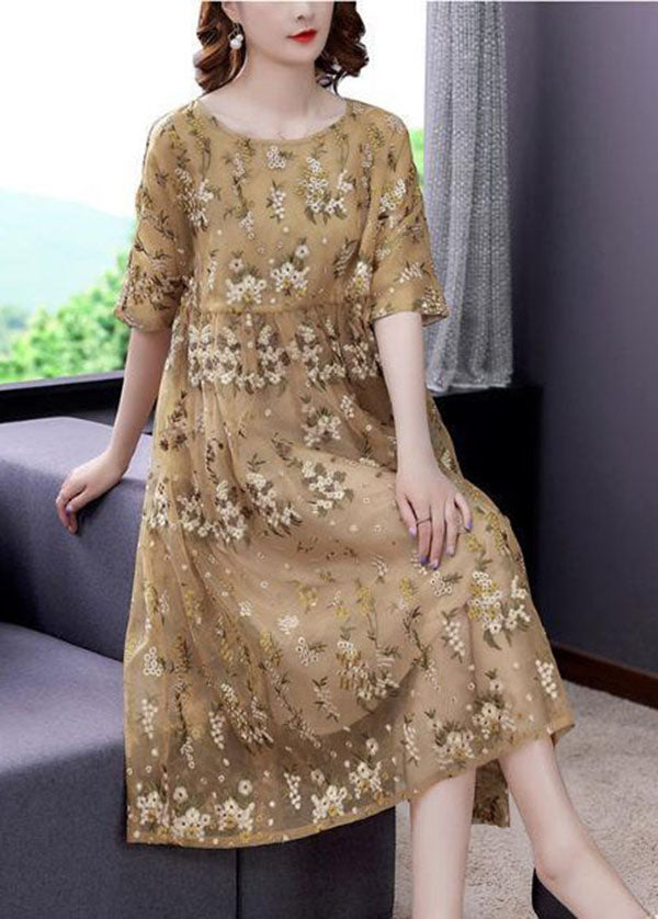 Unique Light Yellow Embroideried Tulle Holiday Dress Summer