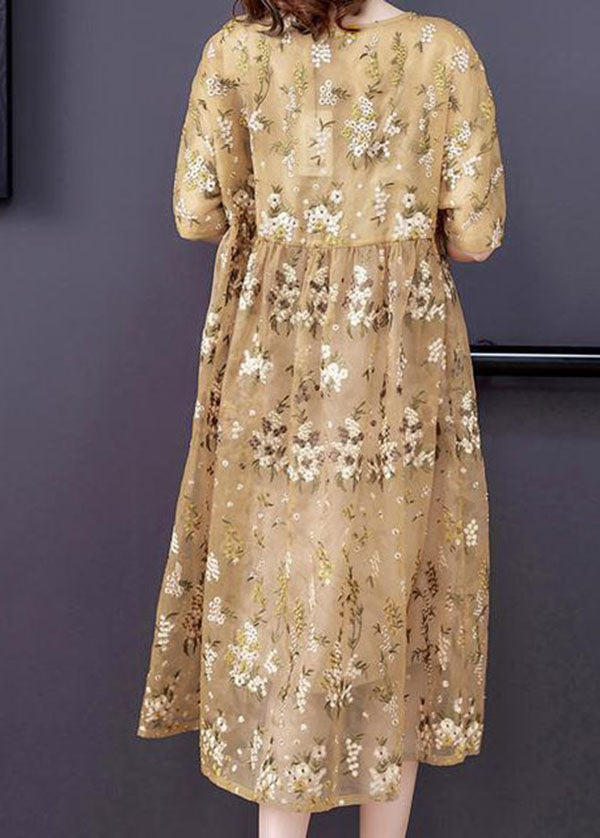 Unique Light Yellow Embroideried Tulle Holiday Dress Summer