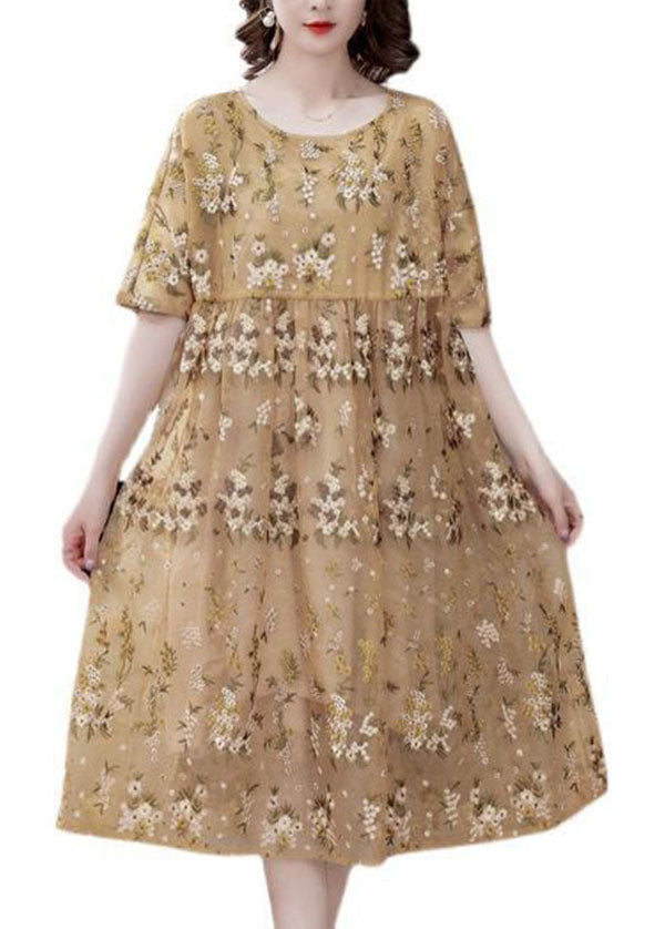 Unique Light Yellow Embroideried Tulle Holiday Dress Summer