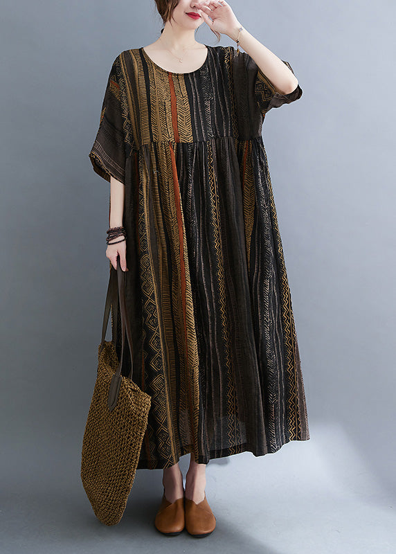 Unique Mulberry Striped Patchwork Wrinkled Maxi Dresses Summer