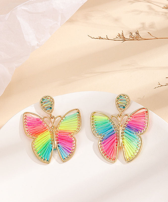 Unique Multicolour Butterfly Cotton Rope Knitted Alloy Drop Earrings