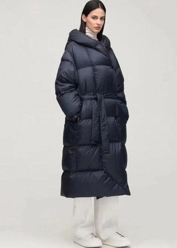 Unique Navy hooded Pockets Thick Winter Duck Down Down Coat - Omychic