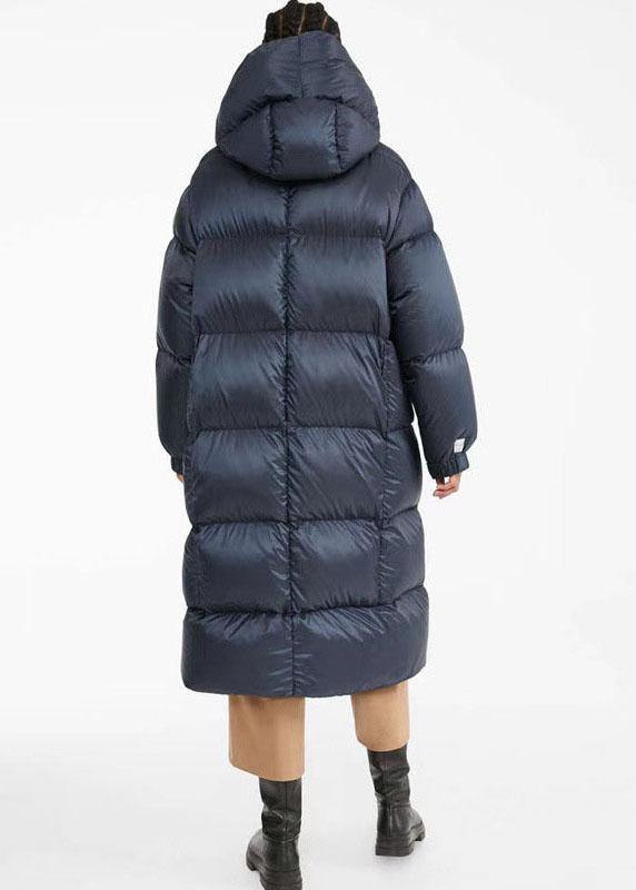 Unique Navy hooded Pockets Thick Winter Duck Down Down Coat - Omychic