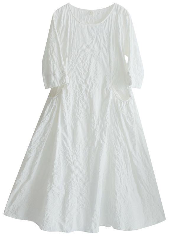 Unique O Neck Cinched Dress White Traveling Dresses - Omychic