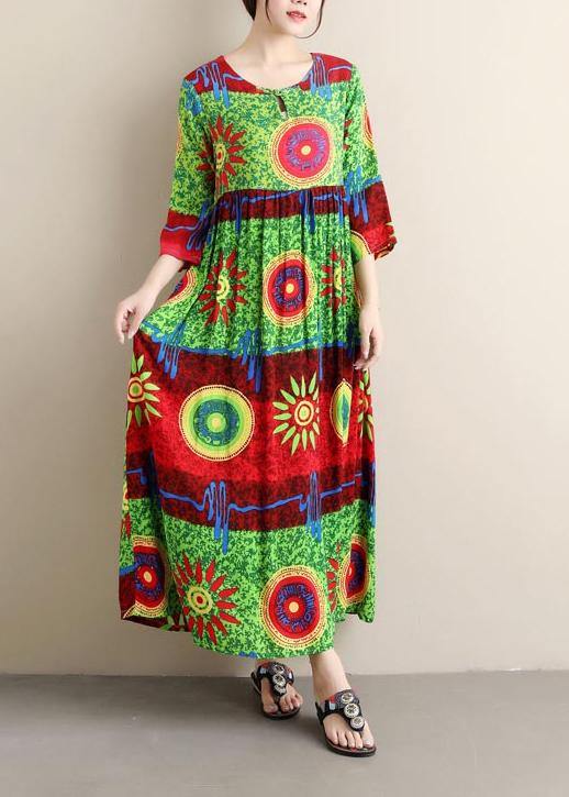 Unique O Neck Cinched Summer Clothes Green Print Dress ( Limited Stock) - Omychic